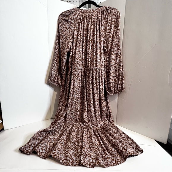 Xmas sale! GAP Splitneck Midi Dress, Size XL, Brown Ditsy Floral, Tie Waist - Picture 3 of 14